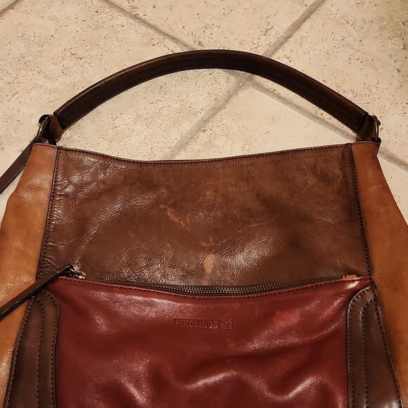 Pikolinos Brown/Garnet Tricolored Leather Cuero Hobo Handbag